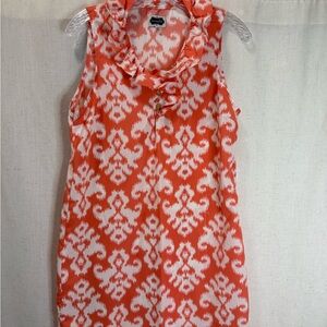 Mud Pie Orange White Ikat Print Ruffle Neck Sleeveless Shift Dress Size M Casual